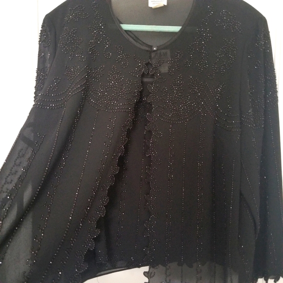 R&M Richards Women Sequins Jacket & Matching Tank Top Black Size 24W - Picture 2 of 5
